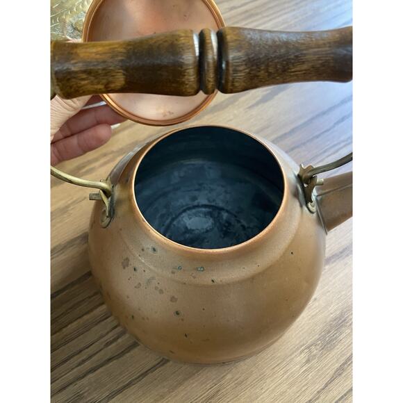 Vintage 1801 Revere Ware Copper Brass Tea Pot Kettle Vintage Copper Pot Rome NY - Picture 2 of 8